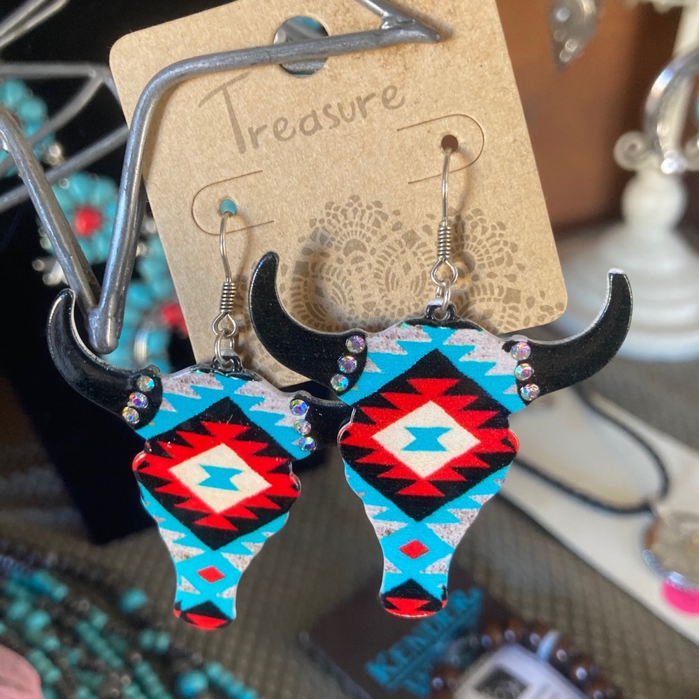 Buffalo skull Aztec earrings